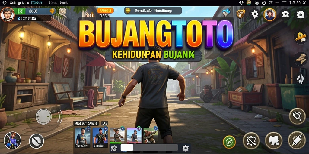 Tampilan gameplay <strong>BUJANGTOTO</strong> menampilkan kehidupan karakter bujang yang dinamis.