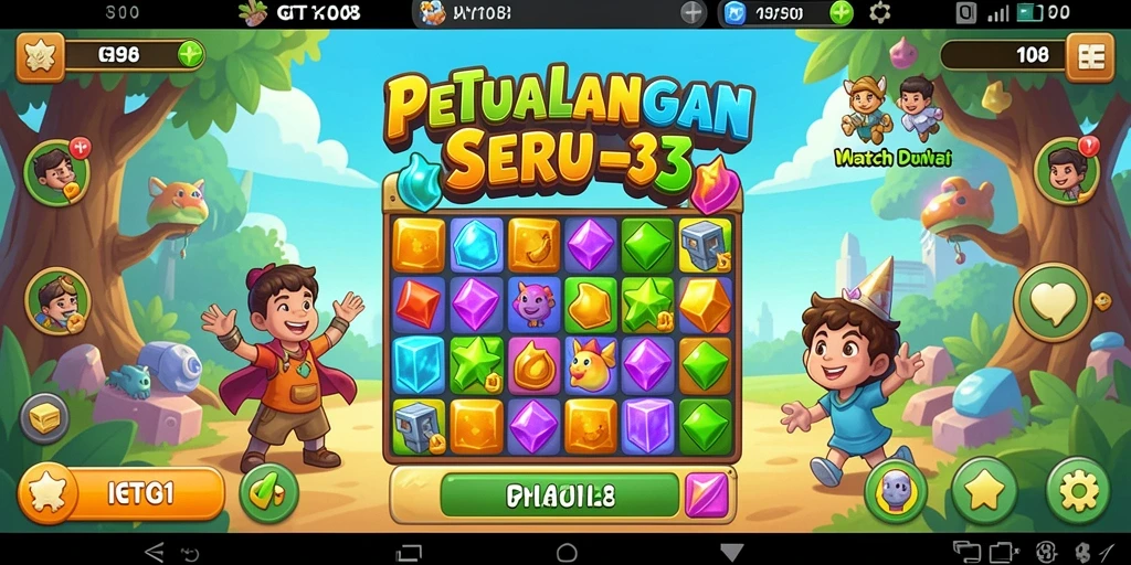 Screenshot gameplay GT108 menunjukkan serunya mencocokkan permata.