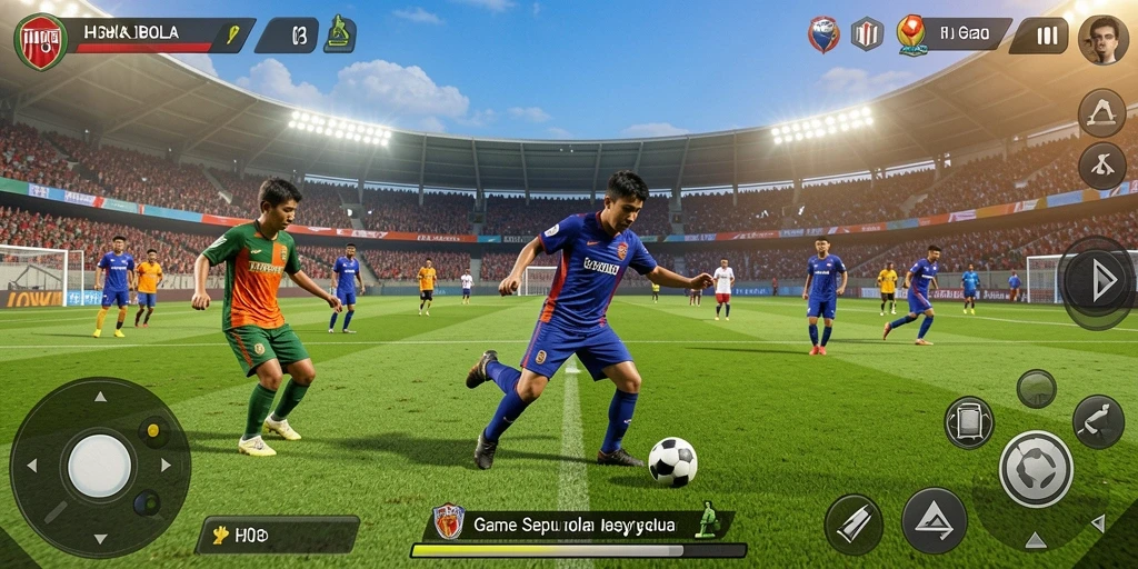 Screenshot utama H03 menunjukkan aksi sepak bola yang mendebarkan.