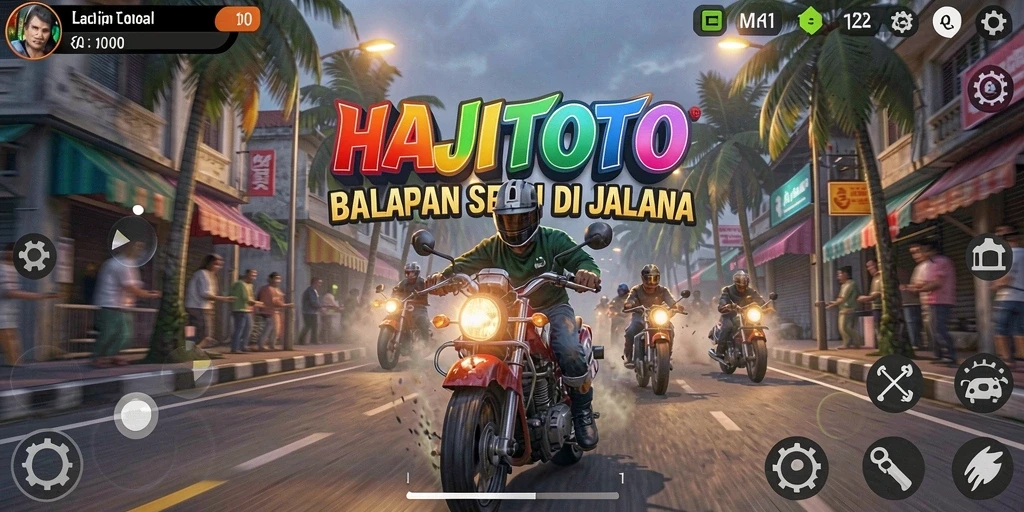 Tampilan gameplay HAJITOTO dengan aksi balapan seru.