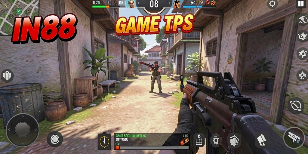 Screenshot gameplay <strong>IN88</strong> menampilkan pertempuran seru dalam mode TPS.