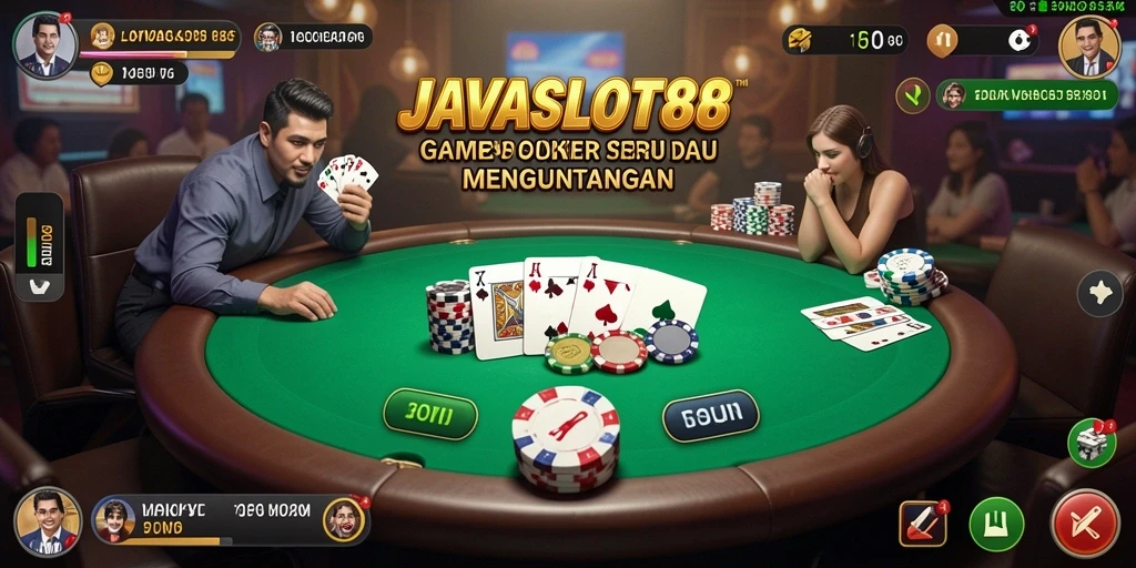 Tampilan gameplay seru di JAVASLOT88 dengan suasana poker yang realistis.