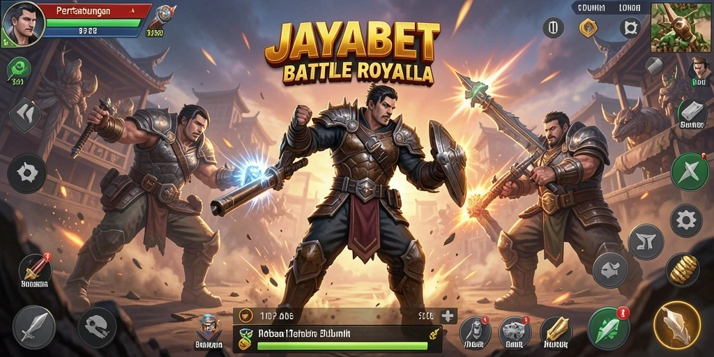Tangkapan layar utama JAYABET menampilkan aksi intens dalam pertarungan Battle Royale.