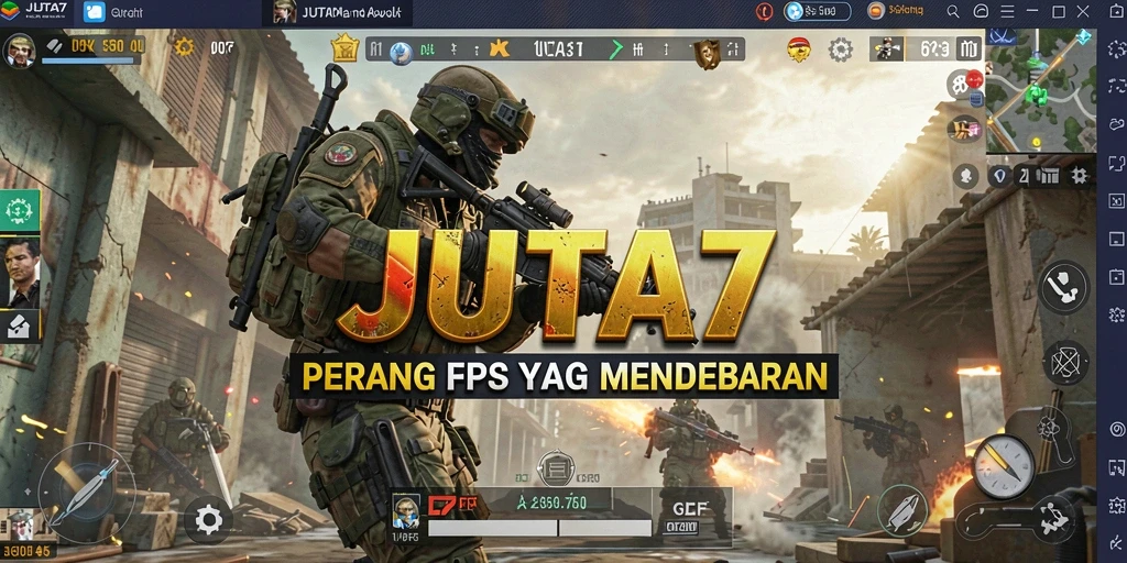Tampilan aksi mendebarkan dalam JUTA7, memperlihatkan gameplay FPS yang intens.