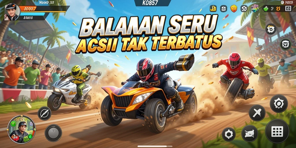 Screenshot KO857 menampilkan aksi balapan yang mendebarkan dan kendaraan yang beragam.