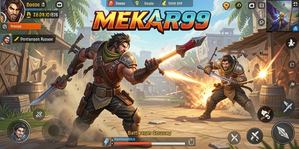 Tampilan seru gameplay MEKAR99 dalam arena Battle Royale.
