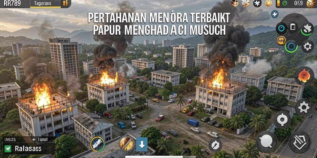 Screenshot gameplay RR789 menampilkan aksi pertahanan menara yang mendebarkan.