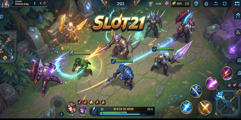 Tangkapan layar menunjukkan aksi seru dalam pertempuran MOBA SLOT21.