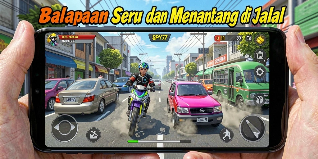 Tampilan gameplay balapan yang mendebarkan di SPY77.