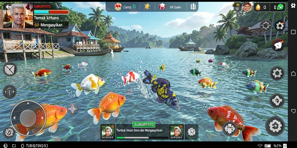 Tangkapan layar gameplay SUBURTOTO menampilkan aksi menembak ikan yang menarik.