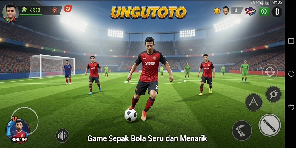 Tangkapan layar UNGUTOTO menampilkan aksi permainan sepak bola yang intens.