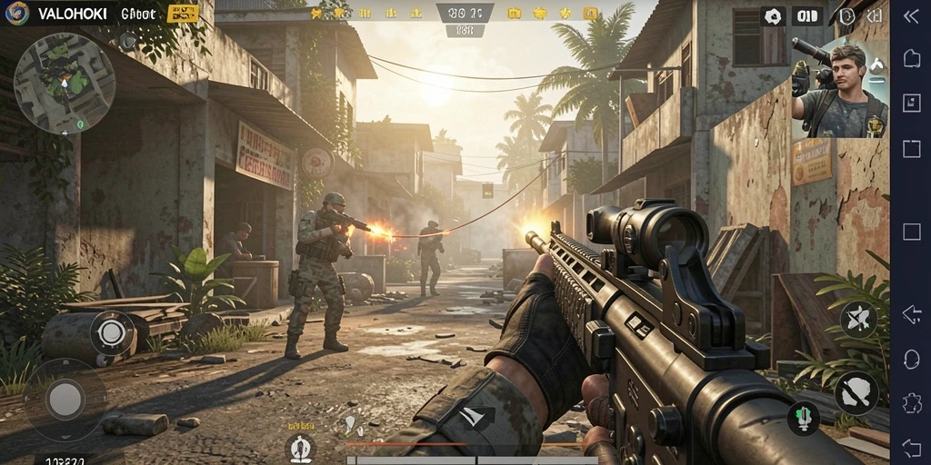 Screenshot utama VALOHOKI menampilkan aksi intens dalam gameplay FPS.