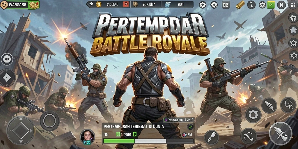 Tampilan aksi menegangkan dalam gameplay WARGA88 Battle Royale.